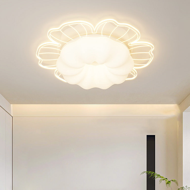Contemporary Creative PVC Iron Floral Round LED Flush Mount Ceiling Light For Bedroom & Living Room