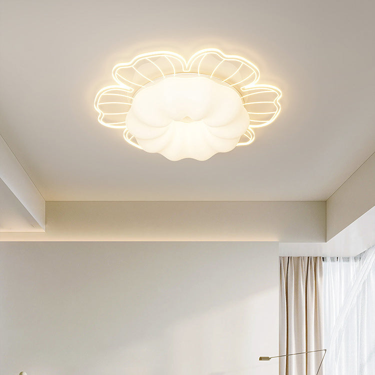 Contemporary Creative PVC Iron Floral Round LED Flush Mount Ceiling Light For Bedroom & Living Room