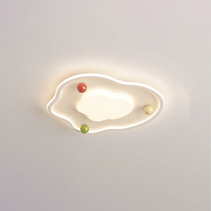 Modern Art Deco Silicone Aluminum Iron Creamy Globe LED Flush Mount Ceiling Light For Bedroom