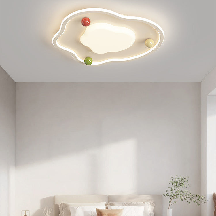 Modern Art Deco Silicone Aluminum Iron Creamy Globe LED Flush Mount Ceiling Light For Bedroom