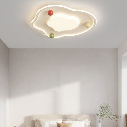Modern Art Deco Silicone Aluminum Iron Creamy Globe LED Flush Mount Ceiling Light For Bedroom
