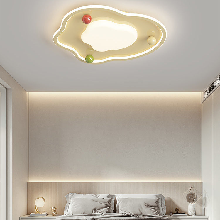 Modern Art Deco Silicone Aluminum Iron Creamy Globe LED Flush Mount Ceiling Light For Bedroom