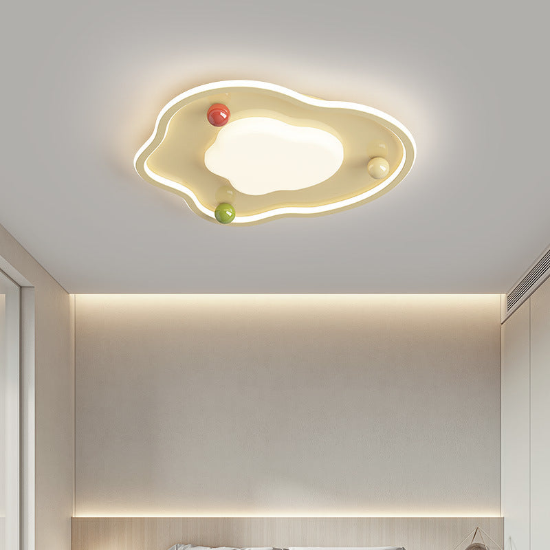 Modern Art Deco Silicone Aluminum Iron Creamy Globe LED Flush Mount Ceiling Light For Bedroom
