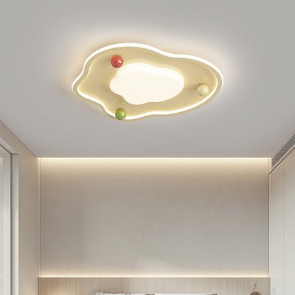 Modern Art Deco Silicone Aluminum Iron Creamy Globe LED Flush Mount Ceiling Light For Bedroom