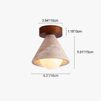 Traditional Mid-century Walnut Yellow Travertine Cone 1-light Semi-flush Mount Lighting for Living Room