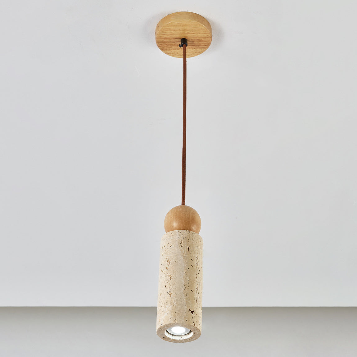 Traditional Japanese Yellow Travertine Solid Wood Cylinder Globe 1-Light Pendant Light For Dining Room