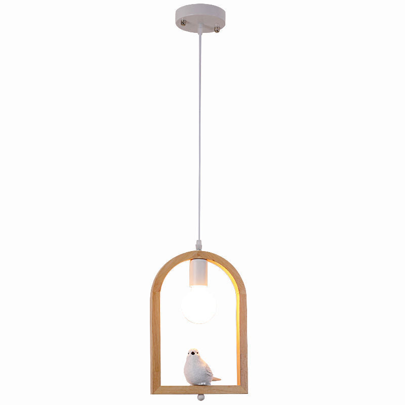 Traditional Farmhouse Rubberwood Iron Glass Angel Bird Round 1-Light Pendant Light For Living Room
