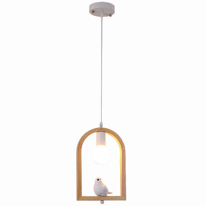 Traditional Farmhouse Rubberwood Iron Glass Angel Bird Round 1-Light Pendant Light For Living Room