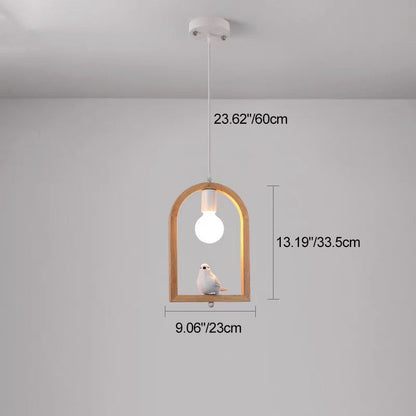 Traditional Farmhouse Rubberwood Iron Glass Angel Bird Round 1-Light Pendant Light For Living Room