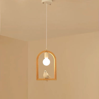 Traditional Farmhouse Rubberwood Iron Glass Angel Bird Round 1-Light Pendant Light For Living Room
