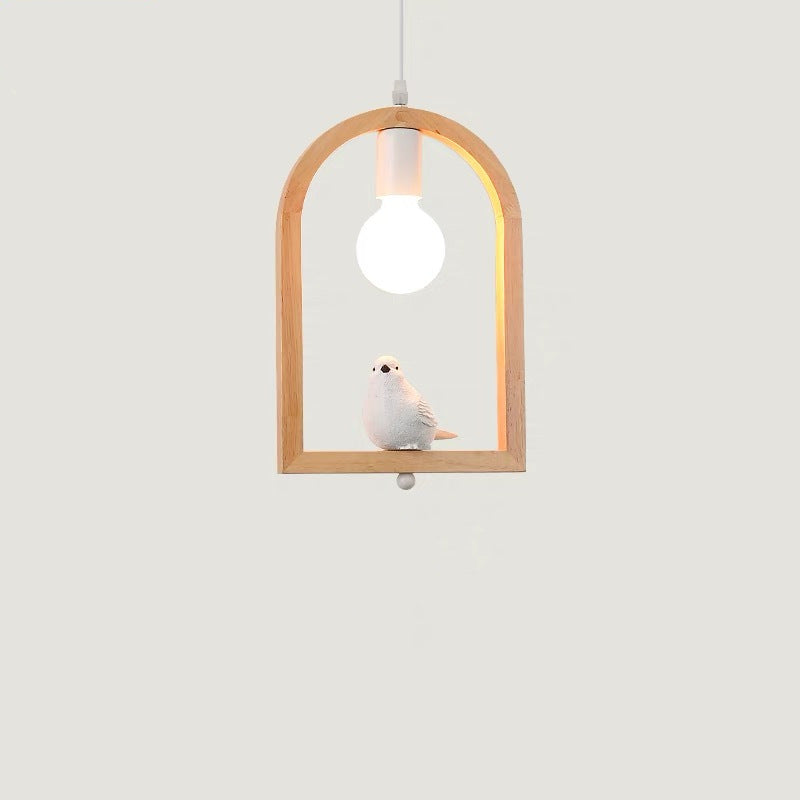Traditional Farmhouse Rubberwood Iron Glass Angel Bird Round 1-Light Pendant Light For Living Room