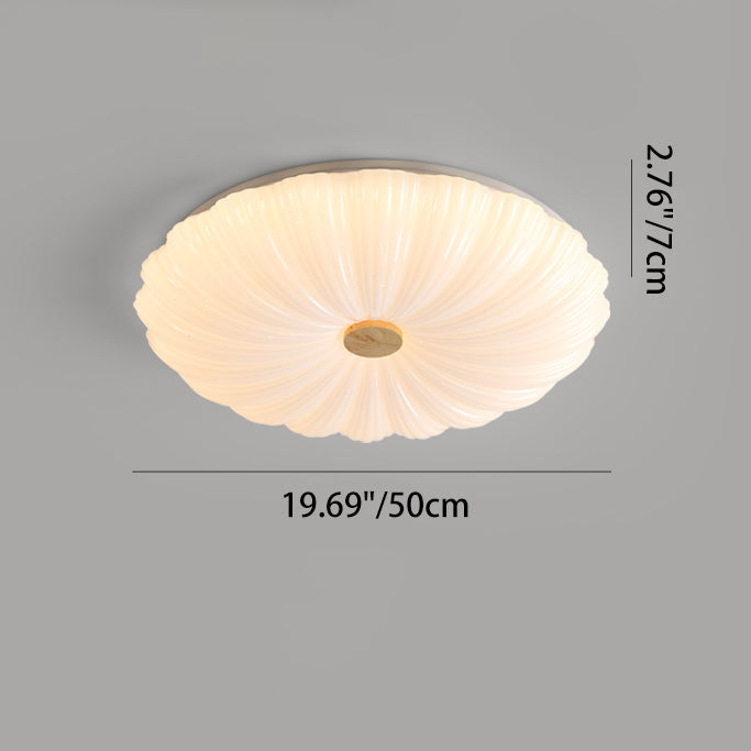 Modern Minimalist Rubberwood Iron Acrylic Textured Round LED Flush Mount Ceiling Light For Bedroom