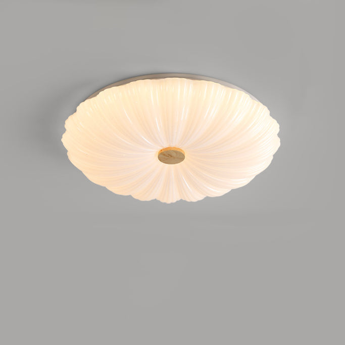 Modern Minimalist Rubberwood Iron Acrylic Textured Round LED Flush Mount Ceiling Light For Bedroom