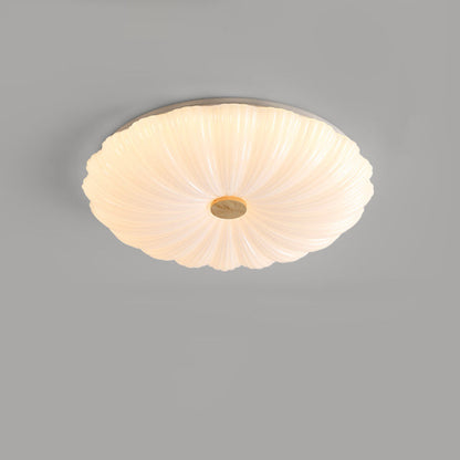 Modern Minimalist Rubberwood Iron Acrylic Textured Round LED Flush Mount Ceiling Light For Bedroom