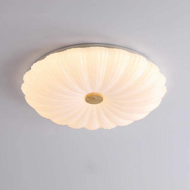 Modern Minimalist Rubberwood Iron Acrylic Textured Round LED Flush Mount Ceiling Light For Bedroom