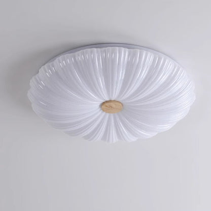 Modern Minimalist Rubberwood Iron Acrylic Textured Round LED Flush Mount Ceiling Light For Bedroom
