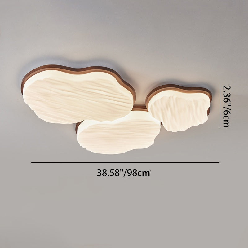 Traditional Chinese Rubberwood Acrylic Cloud Wave LED Flush Mount Ceiling Light for Living Room & Bedroom