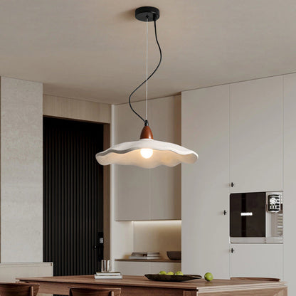 Traditional Vintage Stone Wood Metal Round Bowl Pendant Light 1-Light For Living Room