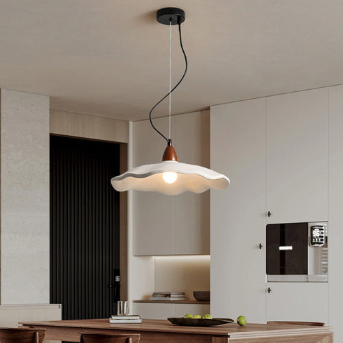 Traditional Vintage Stone Wood Metal Round Bowl Pendant Light 1-Light For Living Room