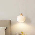 Contemporary Scandinavian Glass Solid Wood Persimmon Round 1-light Pendant Light for Living Room BulbSquare