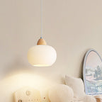 Contemporary Scandinavian Glass Solid Wood Persimmon Round 1-light Pendant Light for Living Room BulbSquare