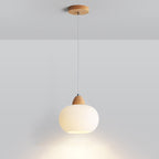 Contemporary Scandinavian Glass Solid Wood Persimmon Round 1-light Pendant Light for Living Room BulbSquare