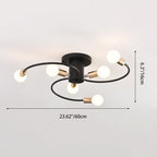 Contemporary Nordic Iron Spiral Spider 6-Light Semi-Flush Mount Ceiling Light For Living Room