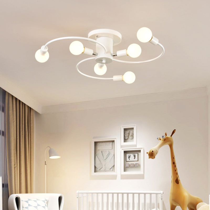 Contemporary Nordic Iron Spiral Spider 6-Light Semi-Flush Mount Ceiling Light For Living Room