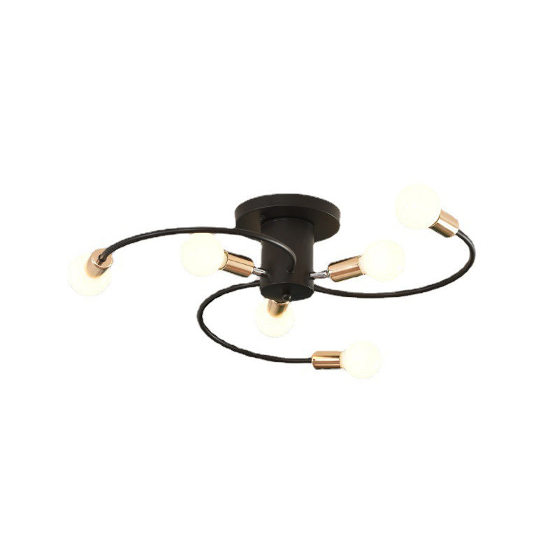 Contemporary Nordic Iron Spiral Spider 6-Light Semi-Flush Mount Ceiling Light For Living Room