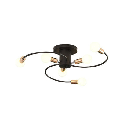 Contemporary Nordic Iron Spiral Spider 6-Light Semi-Flush Mount Ceiling Light For Living Room