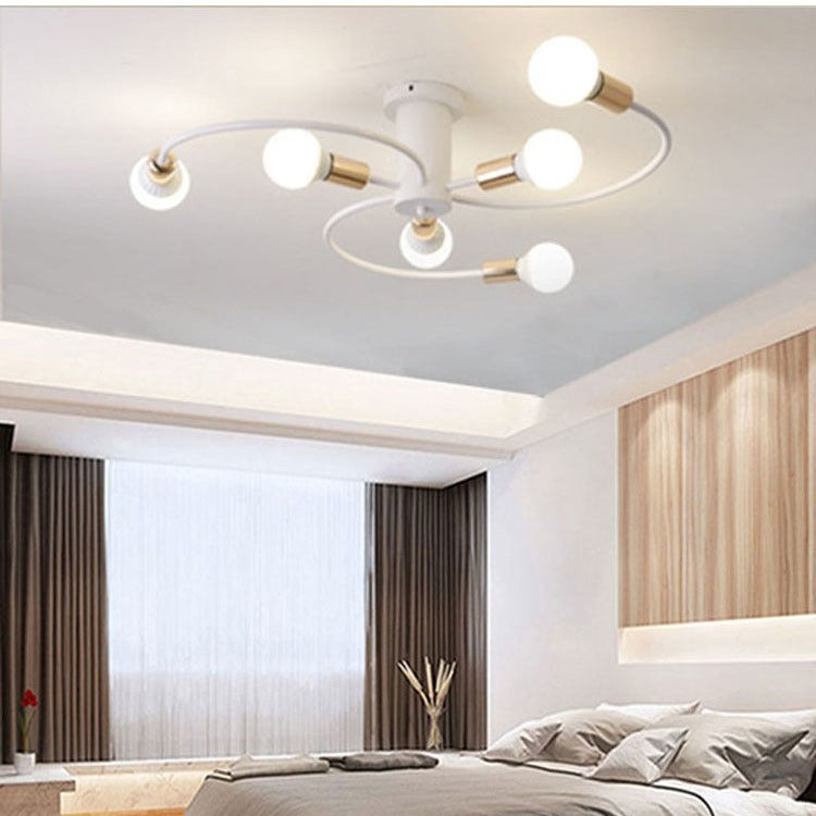 Contemporary Nordic Iron Spiral Spider 6-Light Semi-Flush Mount Ceiling Light For Living Room