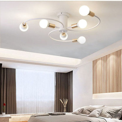 Contemporary Nordic Iron Spiral Spider 6-Light Semi-Flush Mount Ceiling Light For Living Room