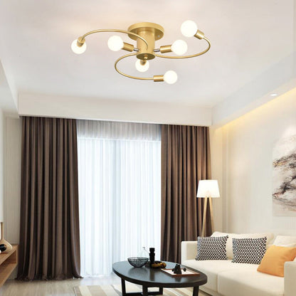 Contemporary Nordic Iron Spiral Spider 6-Light Semi-Flush Mount Ceiling Light For Living Room