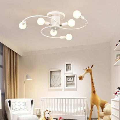 Contemporary Nordic Iron Spiral Spider 6-Light Semi-Flush Mount Ceiling Light For Living Room