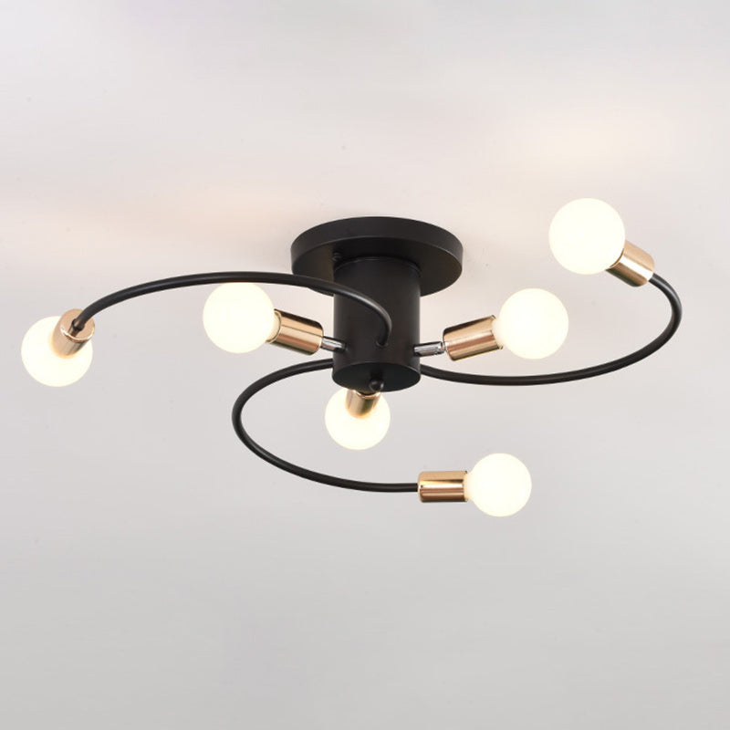 Contemporary Nordic Iron Spiral Spider 6-Light Semi-Flush Mount Ceiling Light For Living Room