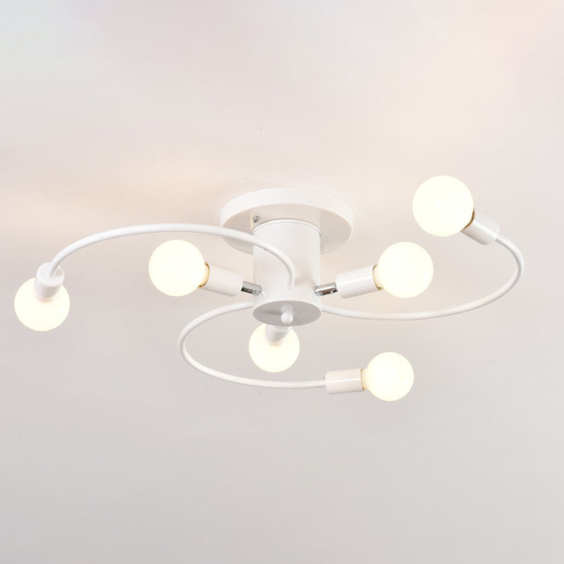 Contemporary Nordic Iron Spiral Spider 6-Light Semi-Flush Mount Ceiling Light For Living Room