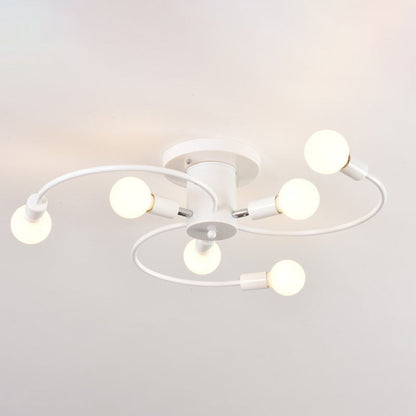 Contemporary Nordic Iron Spiral Spider 6-Light Semi-Flush Mount Ceiling Light For Living Room