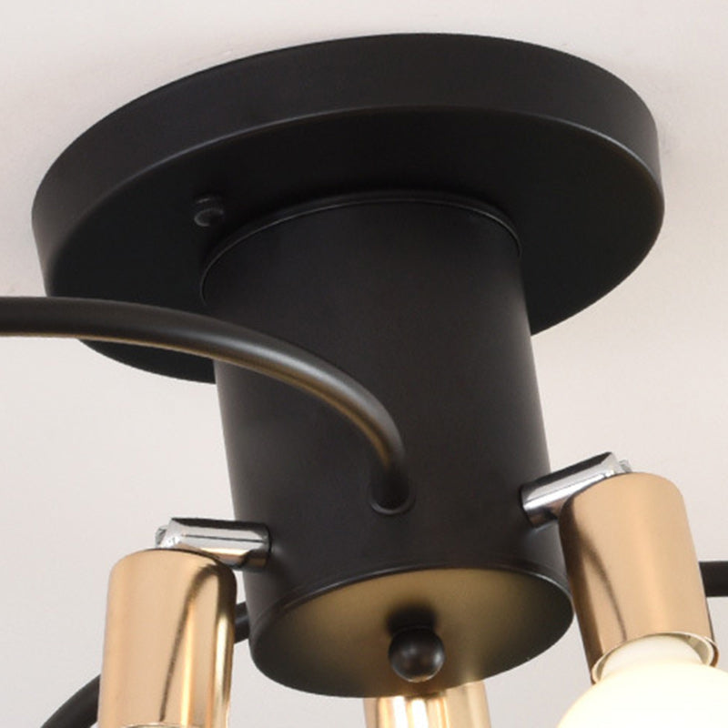 Contemporary Nordic Iron Spiral Spider 6-Light Semi-Flush Mount Ceiling Light For Living Room
