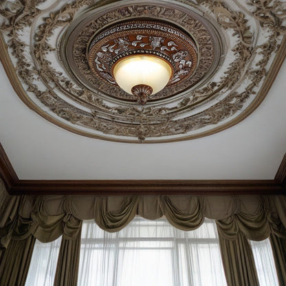 Traditional Vintage Iron Resin Glass Carved Round LED Flush Mount Ceiling Light for Bedroom