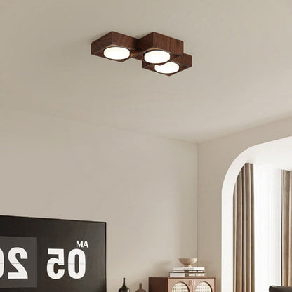 Traditional Vintage Iron & Resin Square Block-Style 2/3-Light Flush Mount Downlight Ceiling Light For Living Room & Bedroom