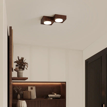 Traditional Vintage Iron & Resin Square Block-Style 2/3-Light Flush Mount Downlight Ceiling Light For Living Room & Bedroom