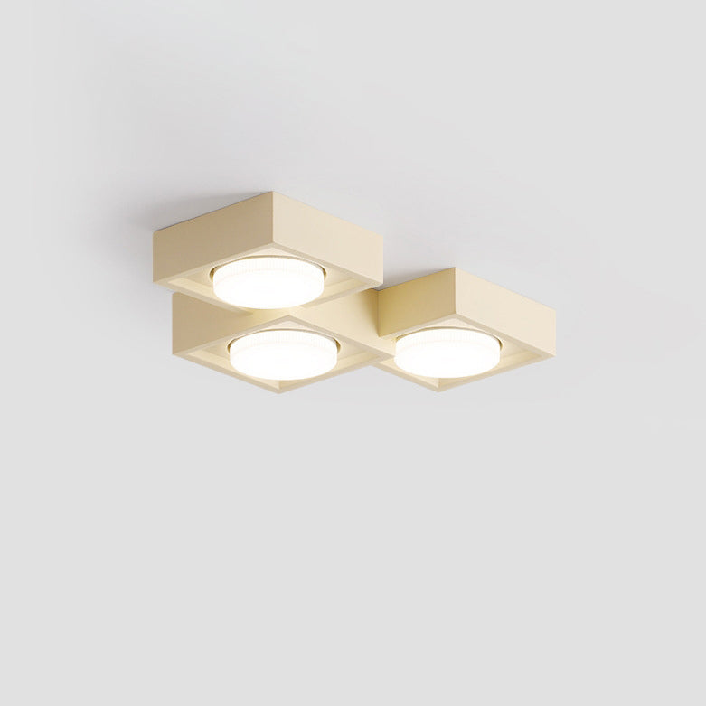 Traditional Vintage Iron & Resin Square Block-Style 2/3-Light Flush Mount Downlight Ceiling Light For Living Room & Bedroom