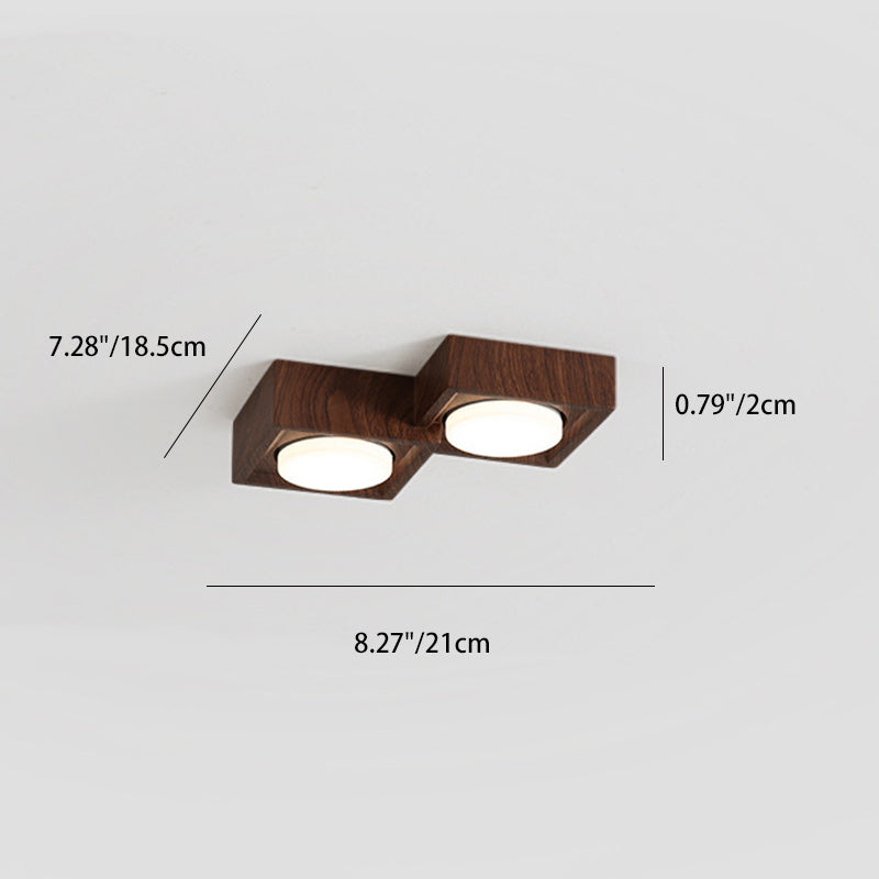 Traditional Vintage Iron & Resin Square Block-Style 2/3-Light Flush Mount Downlight Ceiling Light For Living Room & Bedroom