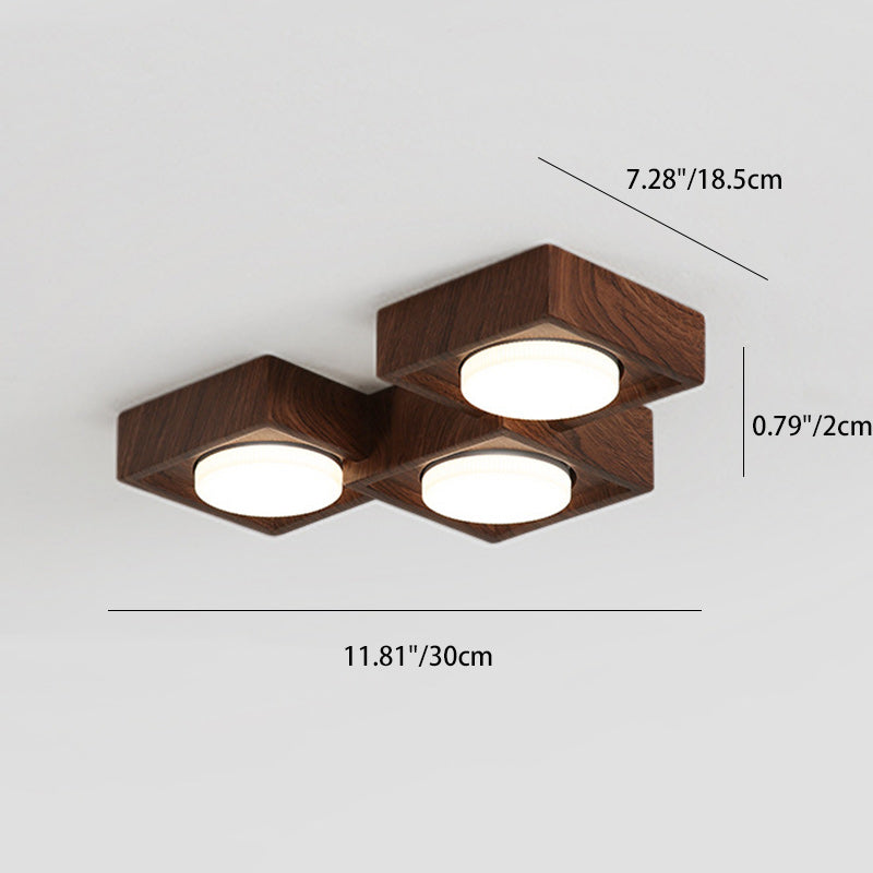 Traditional Vintage Iron & Resin Square Block-Style 2/3-Light Flush Mount Downlight Ceiling Light For Living Room & Bedroom