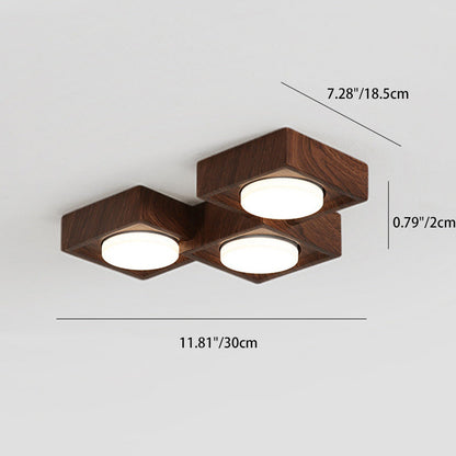Traditional Vintage Iron & Resin Square Block-Style 2/3-Light Flush Mount Downlight Ceiling Light For Living Room & Bedroom