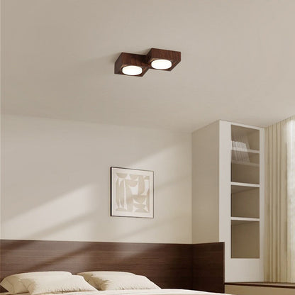 Traditional Vintage Iron & Resin Square Block-Style 2/3-Light Flush Mount Downlight Ceiling Light For Living Room & Bedroom