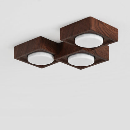 Traditional Vintage Iron & Resin Square Block-Style 2/3-Light Flush Mount Downlight Ceiling Light For Living Room & Bedroom