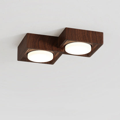 Traditional Vintage Iron & Resin Square Block-Style 2/3-Light Flush Mount Downlight Ceiling Light For Living Room & Bedroom
