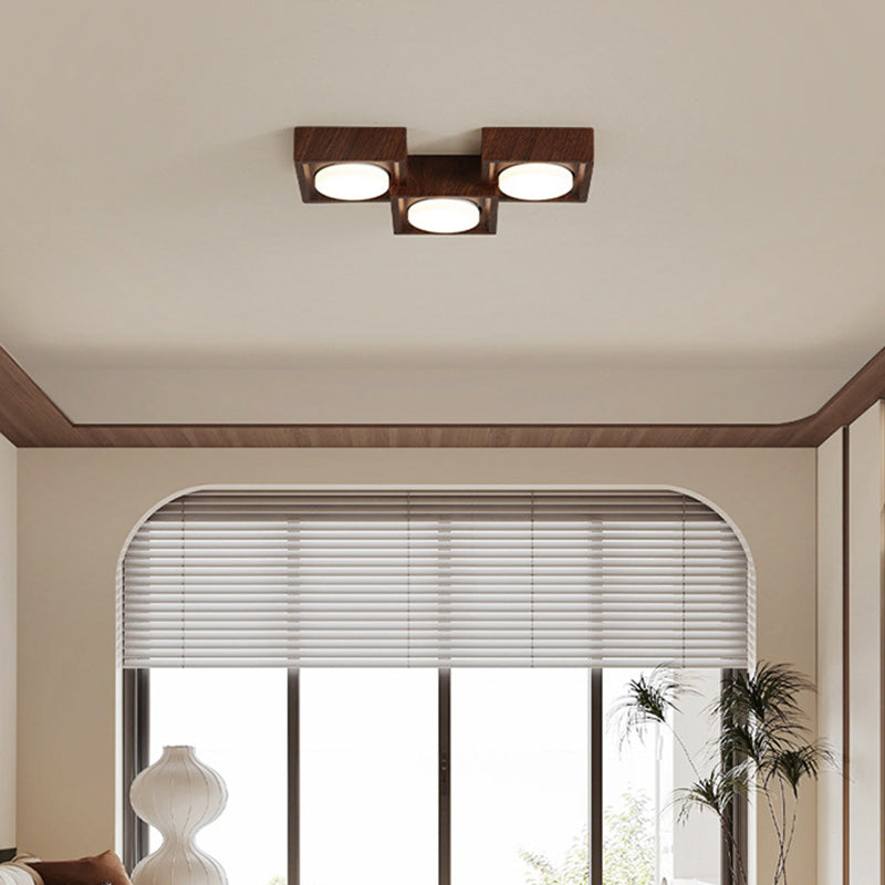 Traditional Vintage Iron & Resin Square Block-Style 2/3-Light Flush Mount Downlight Ceiling Light For Living Room & Bedroom