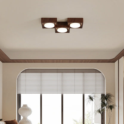 Traditional Vintage Iron & Resin Square Block-Style 2/3-Light Flush Mount Downlight Ceiling Light For Living Room & Bedroom